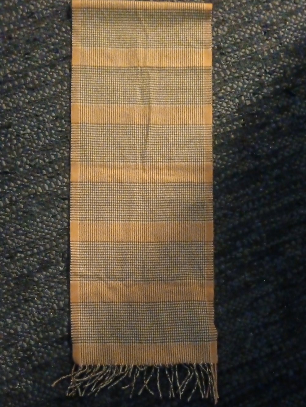 Women's 85% Cashmere Tan and Black Stripe Scarf Made In Scotland